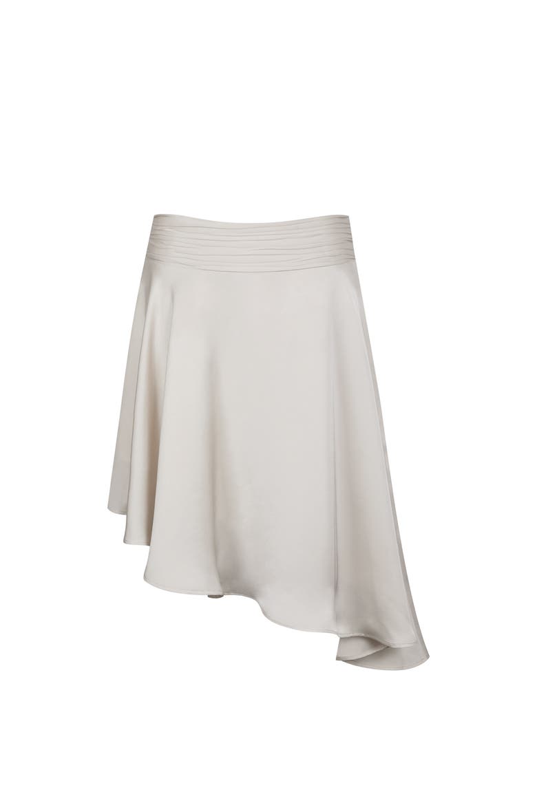Galina Satin Asymmetrical Midi Skirt, Alternate, color, White