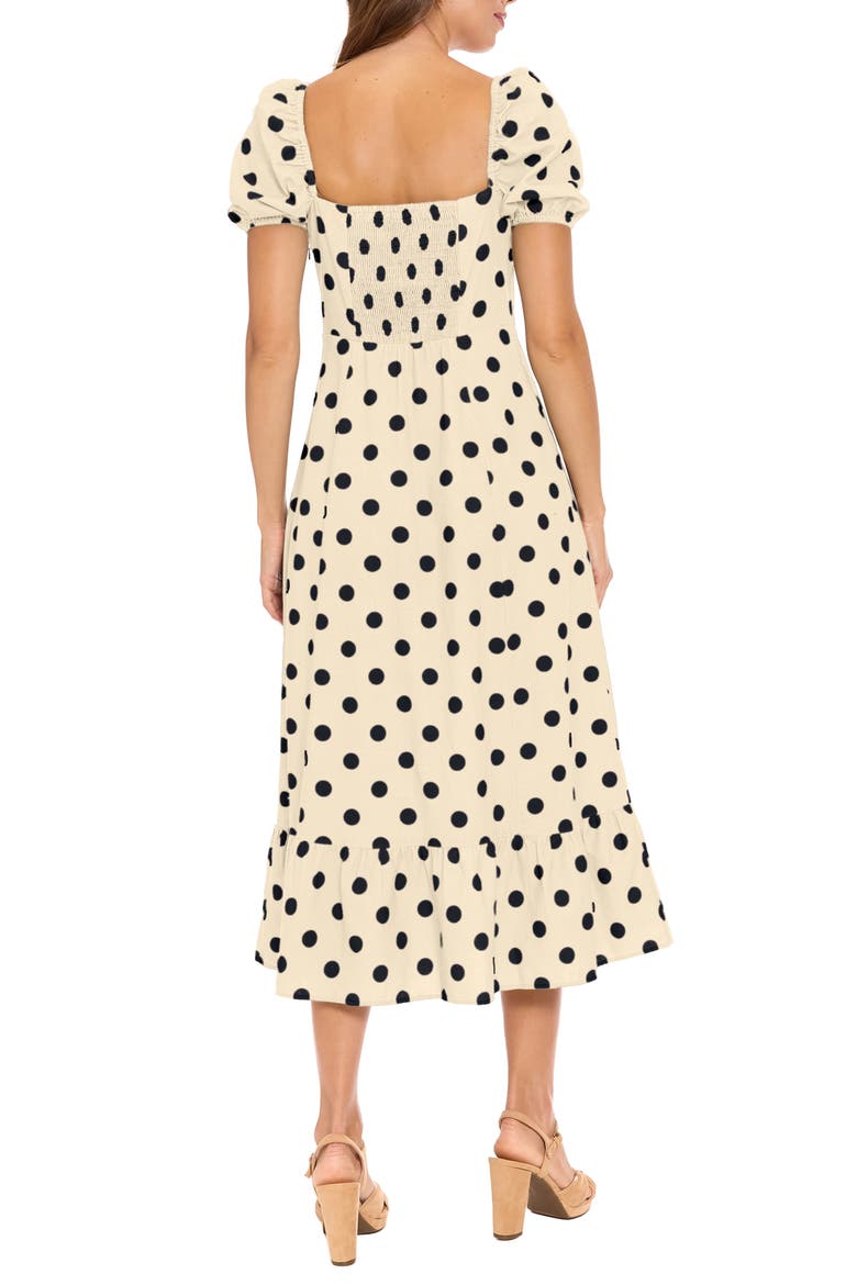 Square Neck Puff Sleeve Empire Waist A-Line Midi Dress, Alternate, color, CREAM/ BLACK