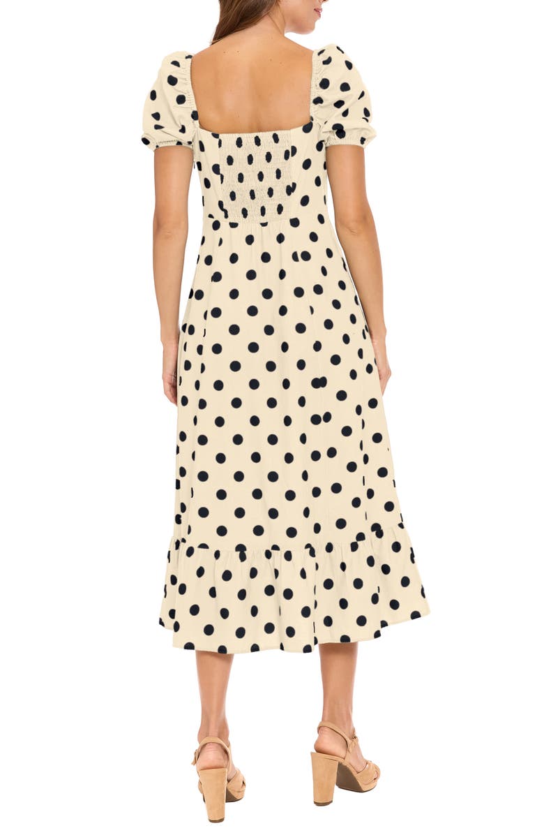 London Times Square Neck Puff Sleeve Empire Waist A-Line Midi Dress, Alternate, color, Cream/ Black