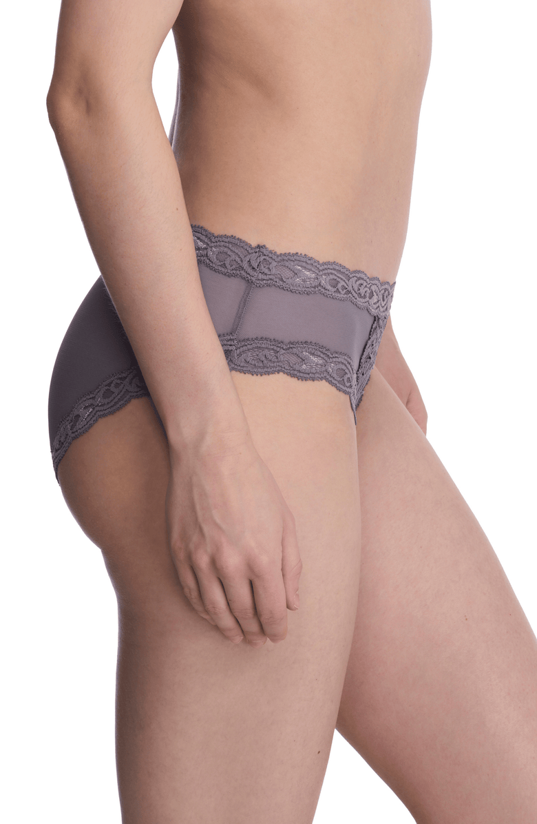 Natori Feathers Lace Hipster, Alternate, color, Nickel