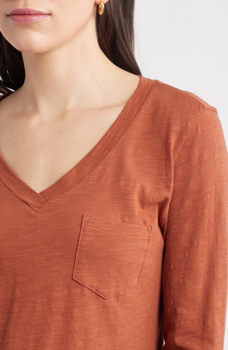 Caslon<sup>®</sup> Long Sleeve V-Neck T-Shirt, Alternate, color, Rust Sequoia