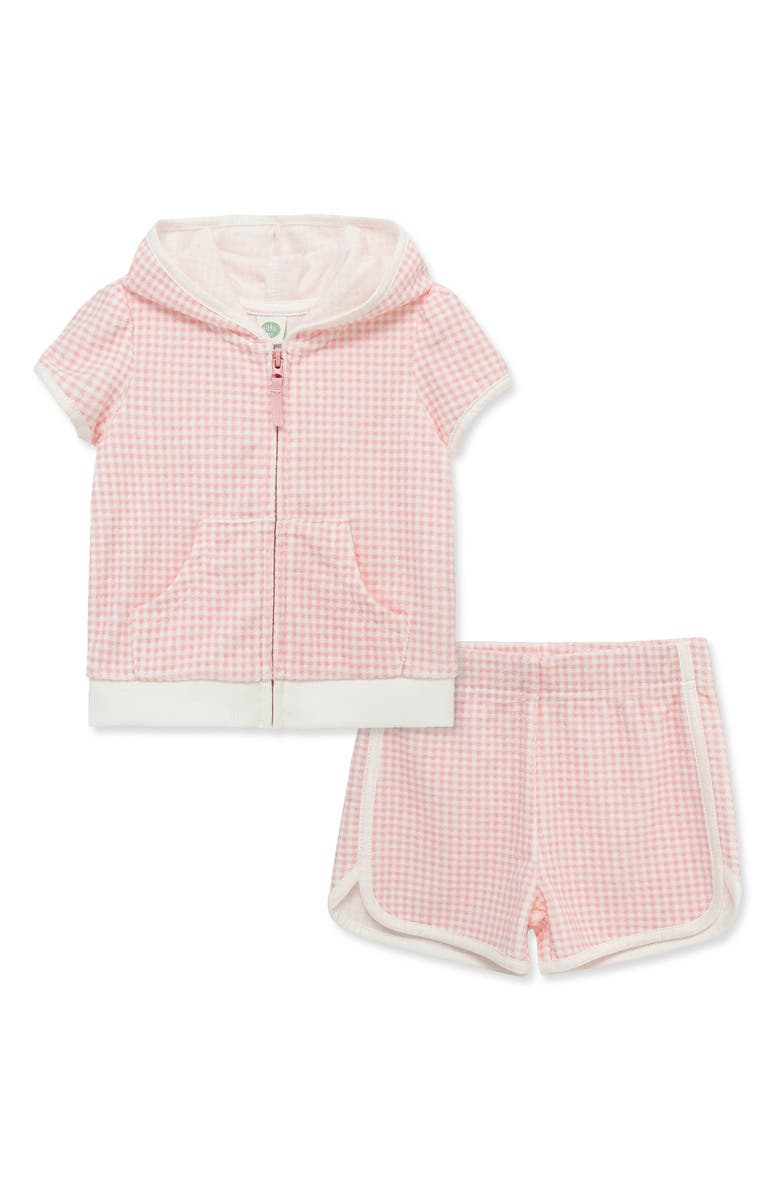 Little Me Gingham Swim Cover-Up Hoodie & Shorts Set, Main, color, 