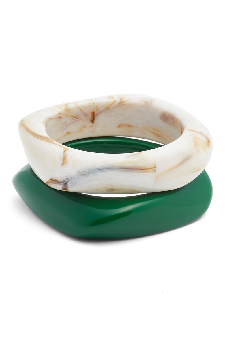 Set of 2 Medium Resin Bangles, Main, color, GREEN- IVORY