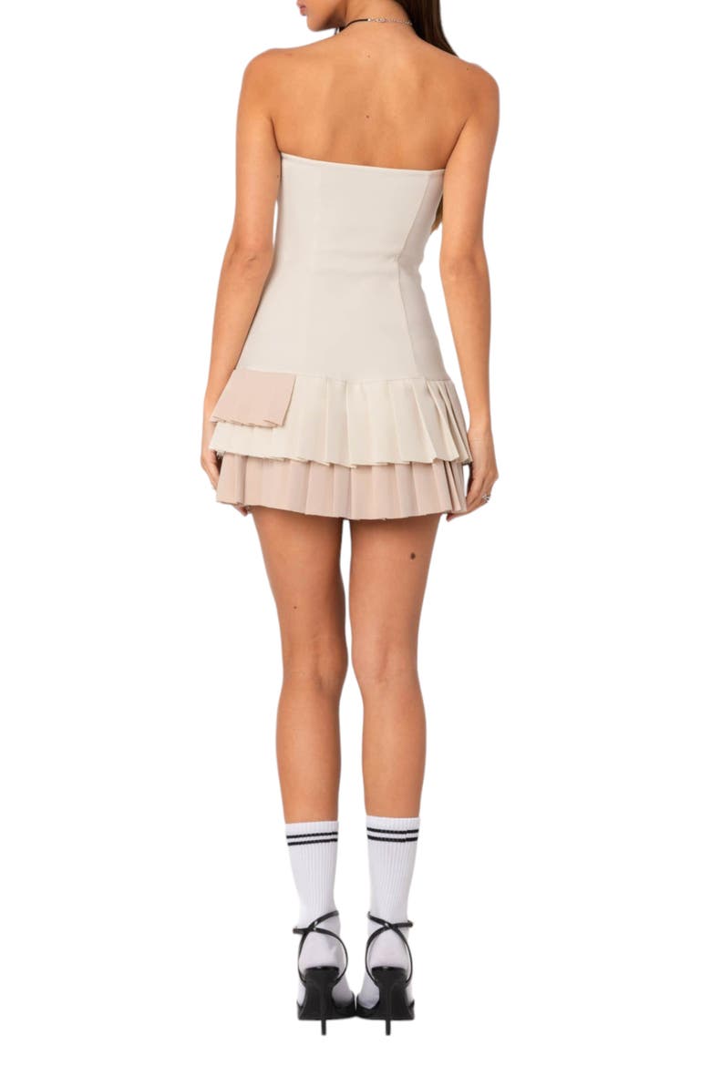 Cassia Pleated Hem Strapless Minidress, Alternate, color, CREAM