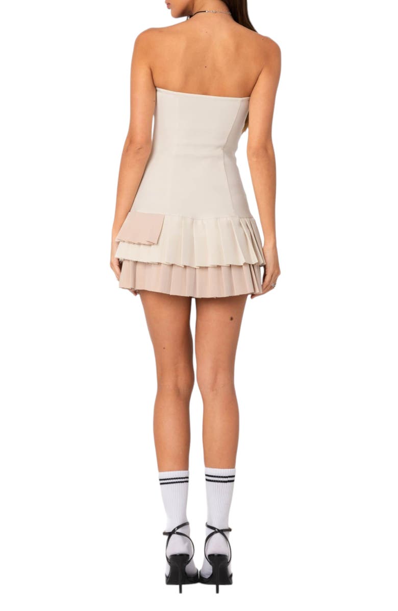 EDIKTED Cassia Pleated Hem Strapless Minidress, Alternate, color, 
