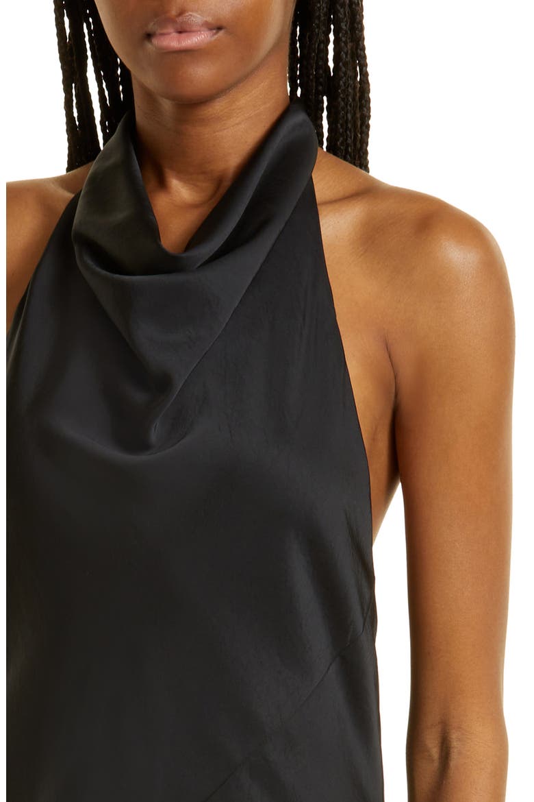Clair Cowl Neck Asymmetric Satin Maxi Dress, Alternate, color, BLACK