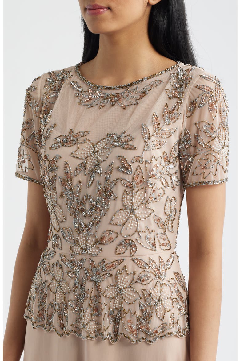Short Sleeve Beaded Chiffon Gown, Alternate, color, BLUSH