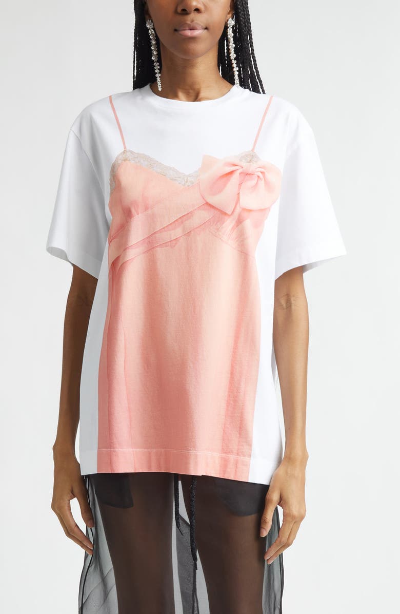 Simone Rocha Bow Sash Trompe l'Oeil T-Shirt, Main, color, White/ Clementine