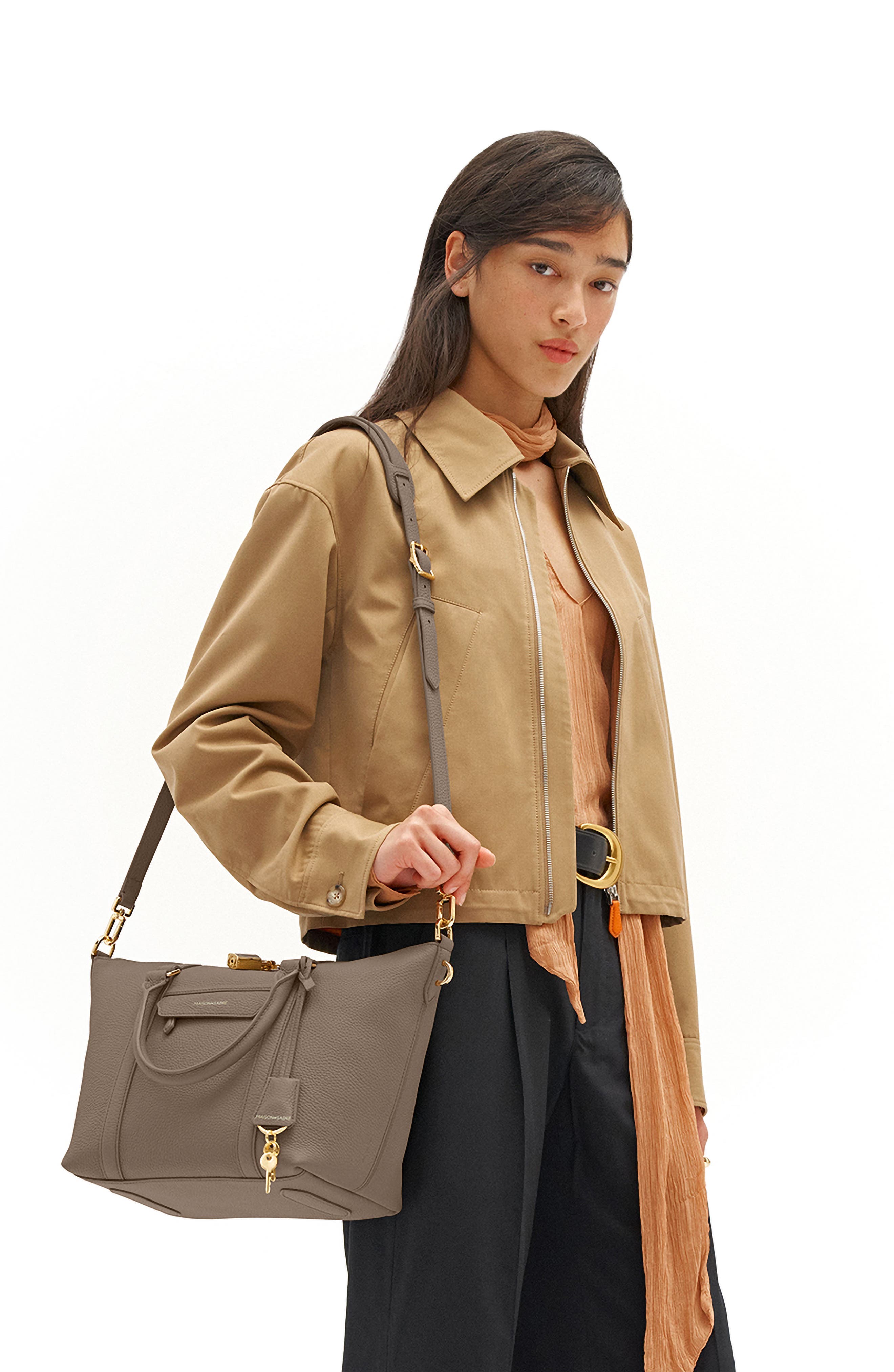 Small Leather Weekender, Alternate, color, Cashmere Clay