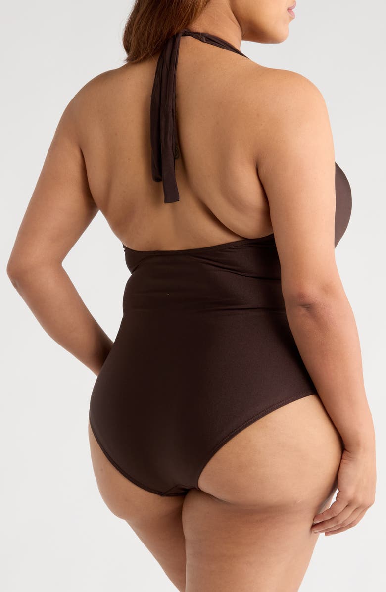 MANGO Drape Halter One-Piece Swimsuit, Alternate, color, Chocolate