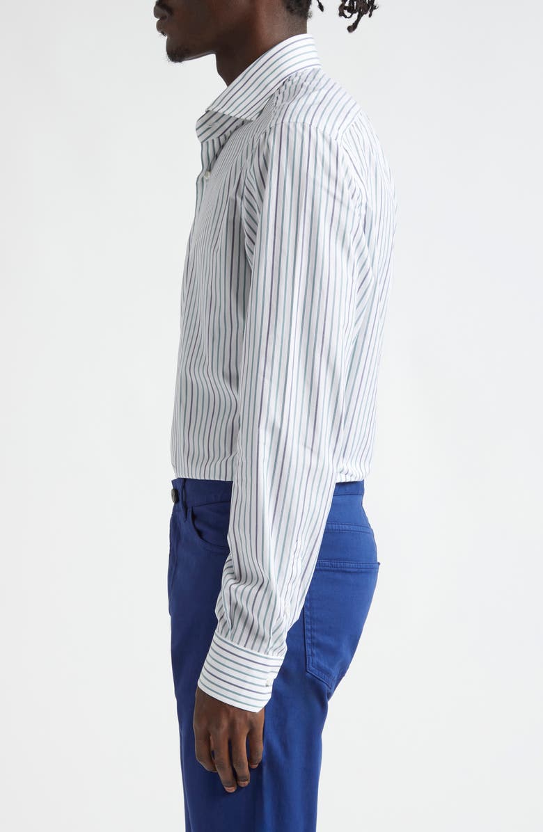 ISAIA Stripe Button-Up Shirt, Alternate, color, White/ Green