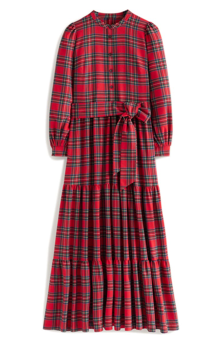 Boden Alba Check Tie Waist Long Sleeve Maxi Dress, Alternate, color, 