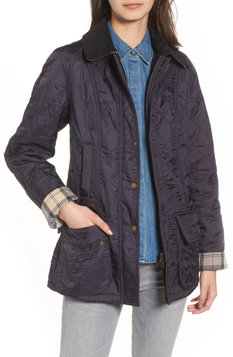 Barbour Beadnell Quilted Jacket, Main, color, Navy/Navy