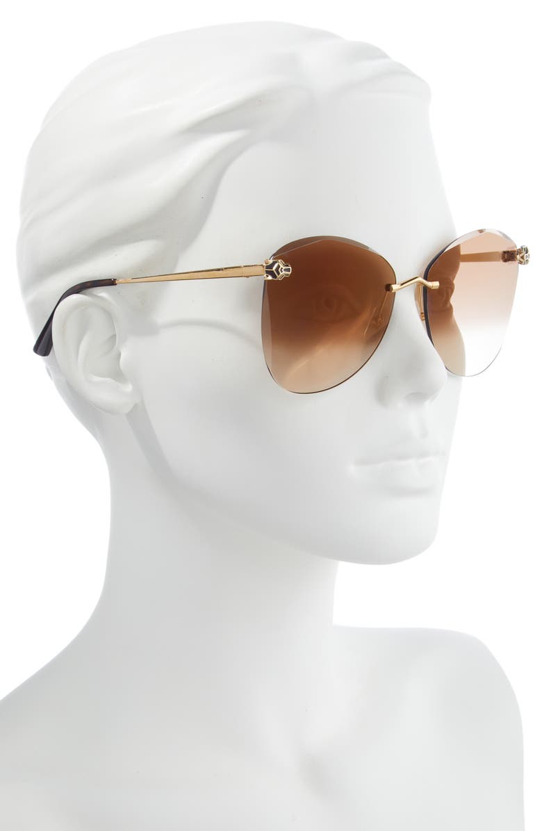 Cartier 62mm Gradient Oversize Butterfly Sunglasses, Alternate, color, Gold