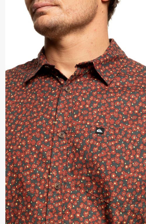 Quiksilver Floral Print Short Sleeve Button-up Shirt In Brown