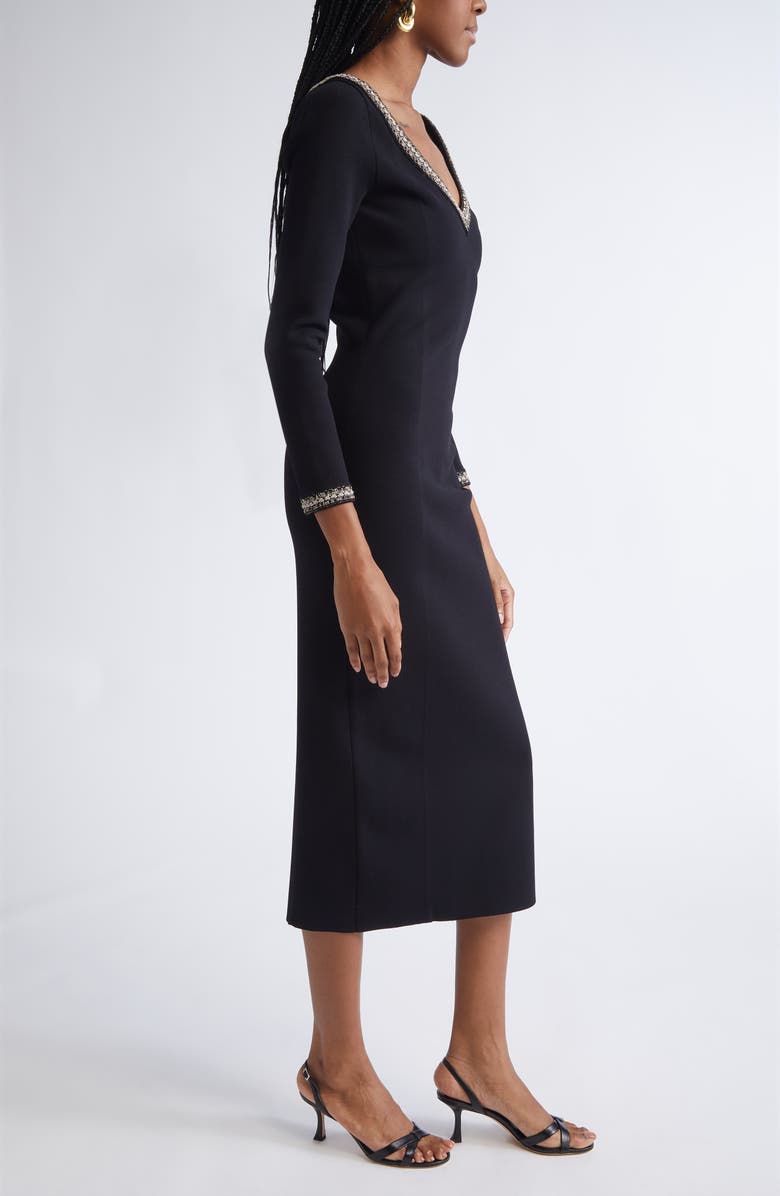 ST. JOHN Imani Braided Trim Knit Midi Dress, Alternate, color, Black/ Gold