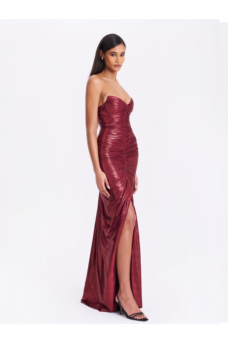 Sabble Long Mermaid Ruched Glitter Evening Gown, Alternate, color, Burgundy