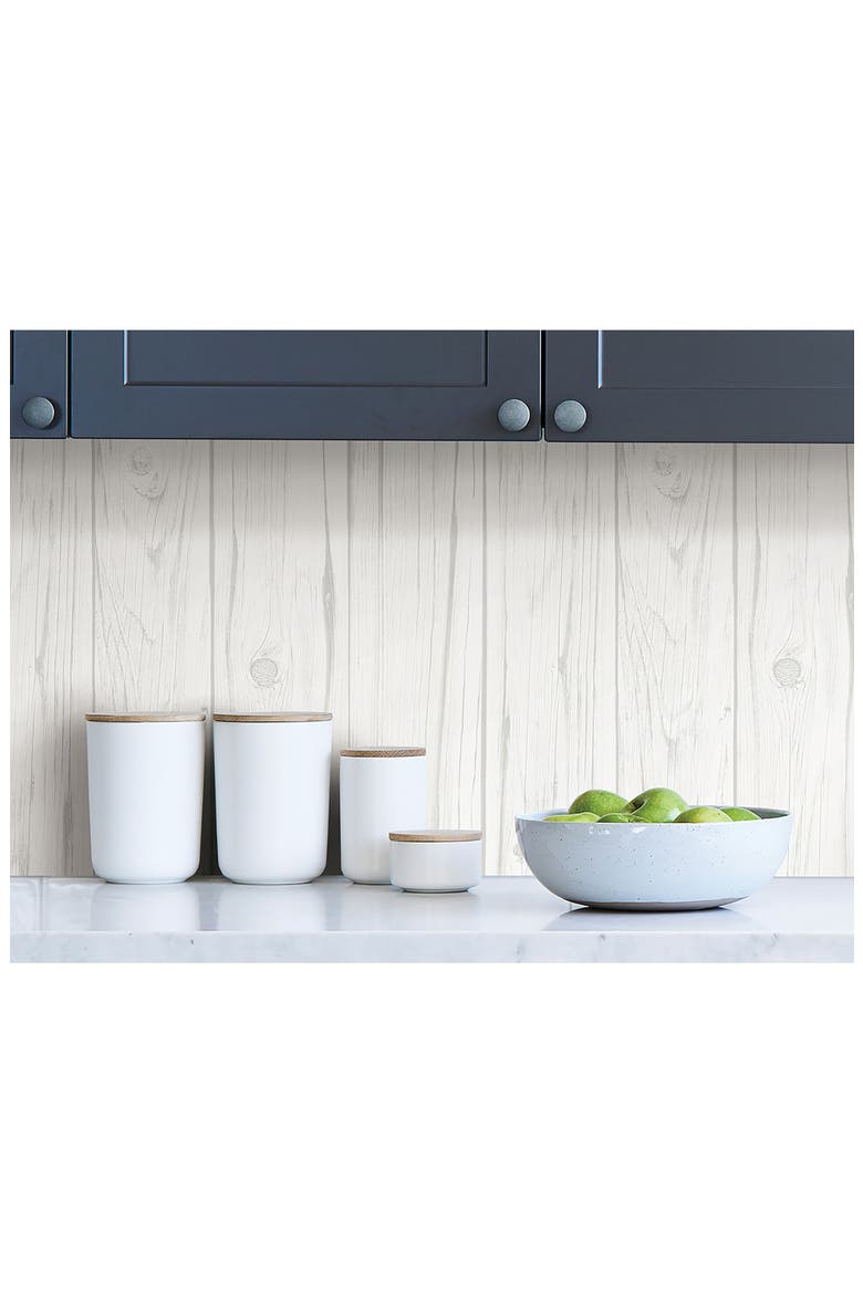 White Barn Wood Peel & Stick Wallpaper, Alternate, color, WHITE