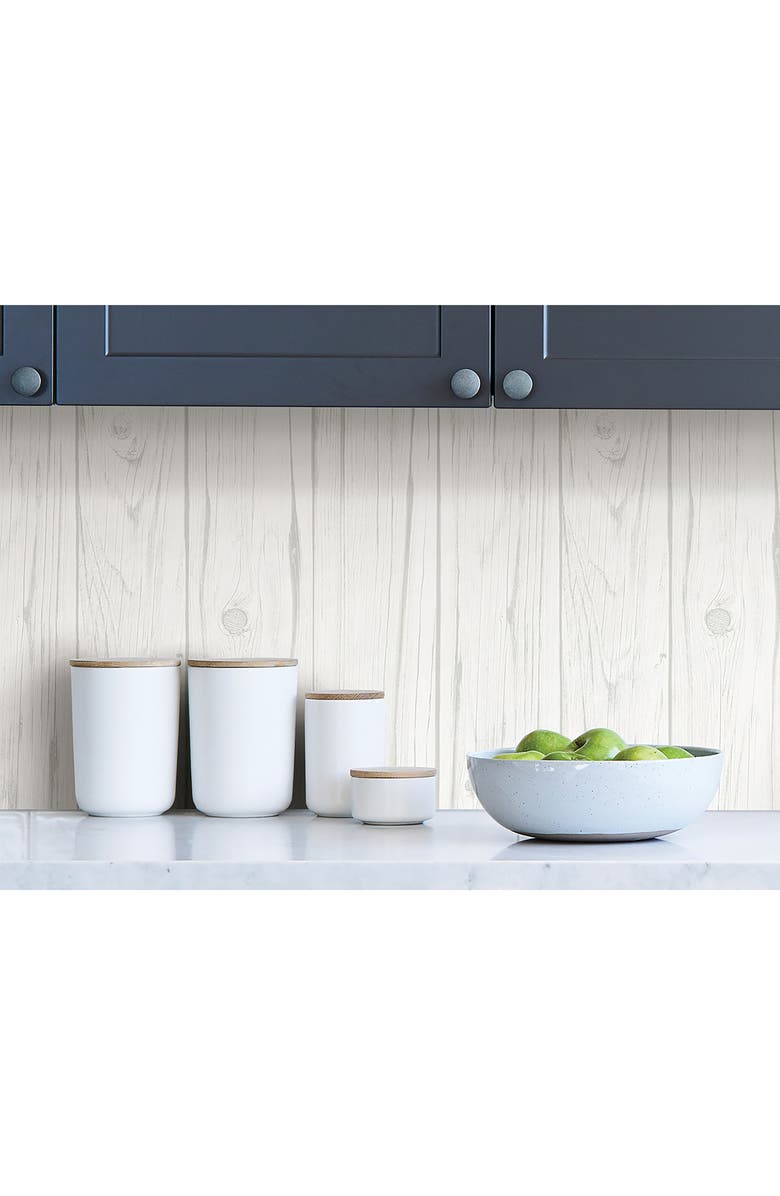 Wallpops White Barn Wood Peel & Stick Wallpaper, Alternate, color, White