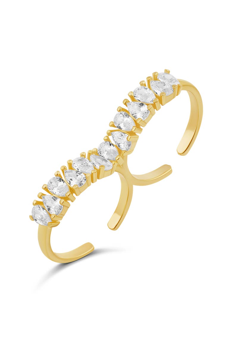 Pear Cubic Zirconia Two-Finger Ring, Main, color, GOLD