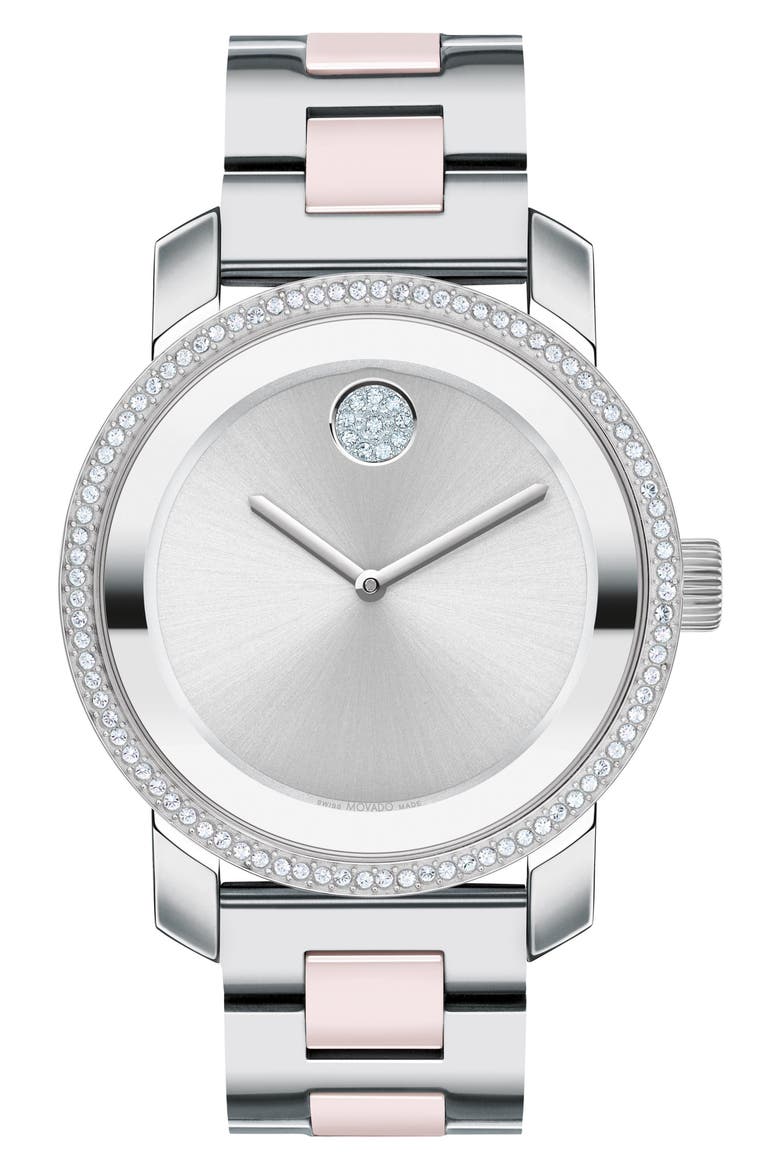 Bold Iconic Crystal Bracelet Strap Watch, 36.3mm, Main, color, SILVER