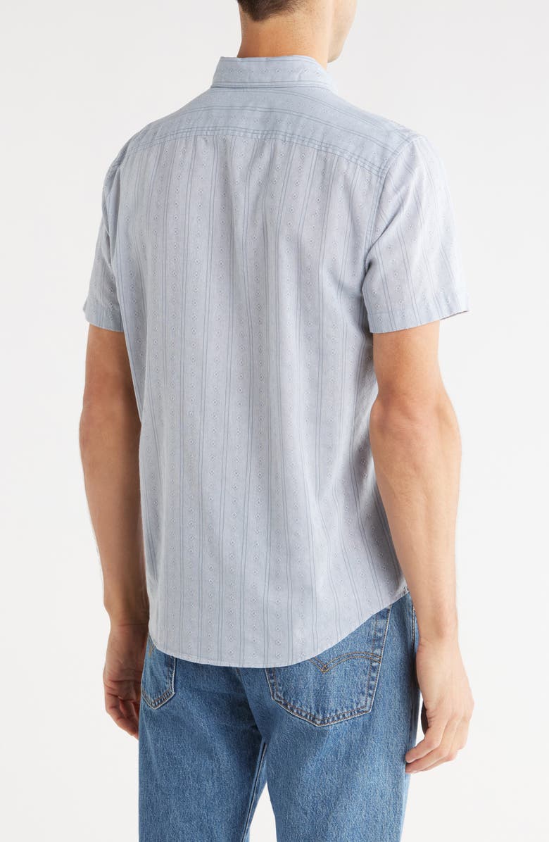 Original Penguin Geometric Cotton Dobby Short Sleeve Button-Up Shirt, Alternate, color, Citadel