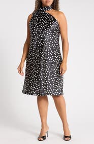 Renee C One-Shoulder Polka Dot Dress