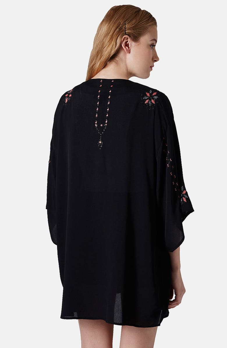 Topshop Embroidered Kimono Jacket, Alternate, color, 