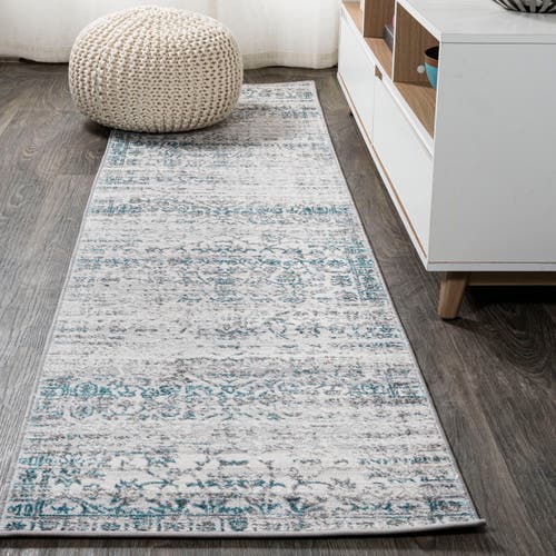 Jonathan Y Tidal Modern Strie' Area Rug In Gray/turquoise