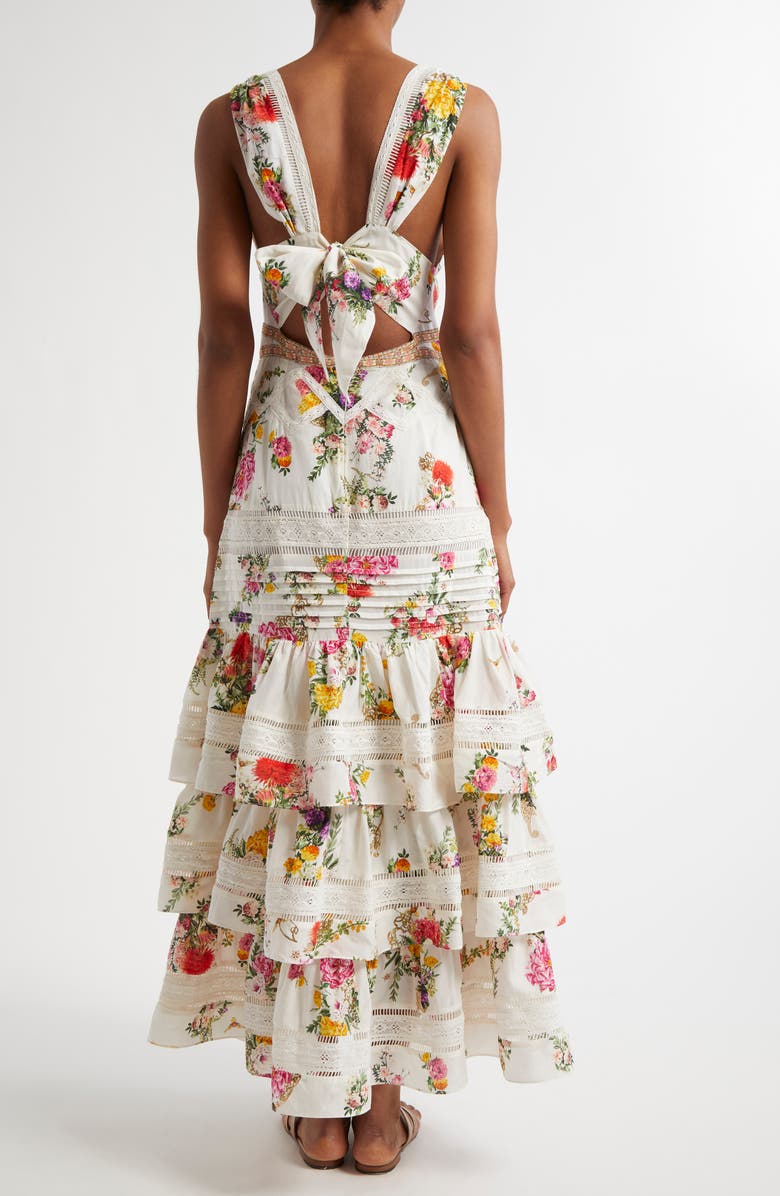 Egyptian Rose Print Tiered Ruffle Cotton & Silk Maxi Dress