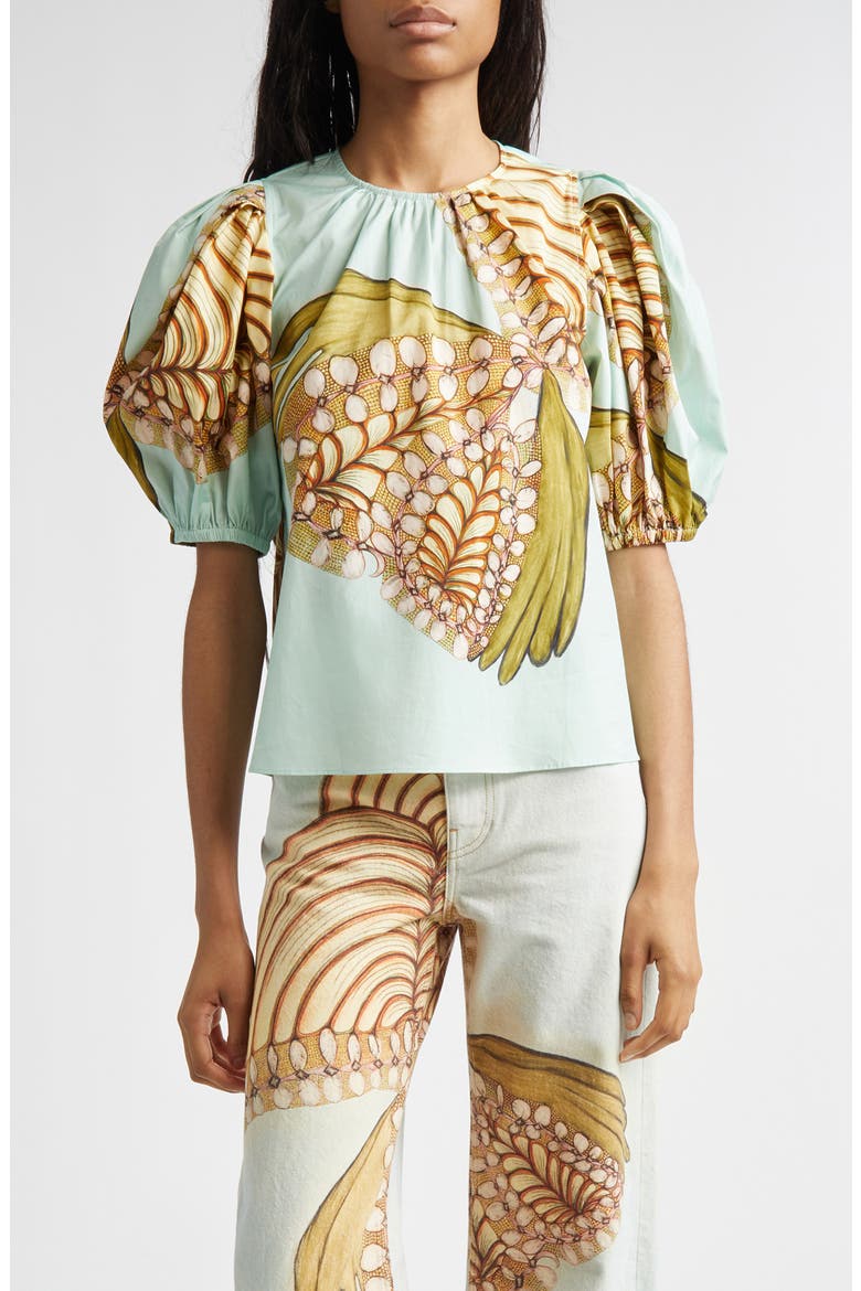 Ravena Puff Sleeve Cotton Top, Main, color, WATER BLOSSOMS