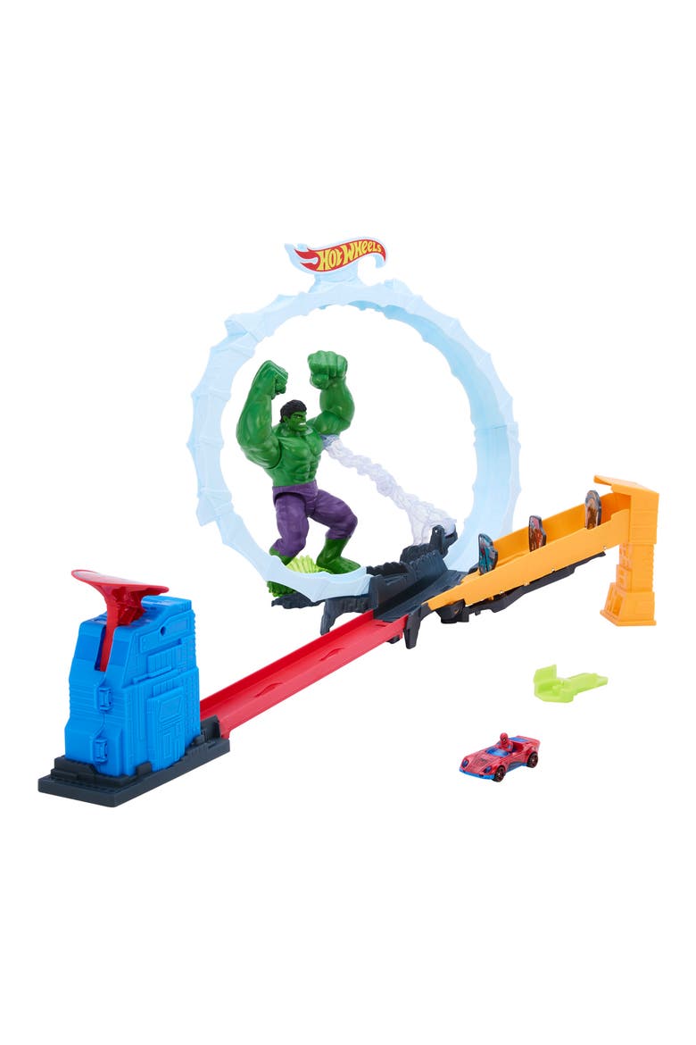 Superstar Speeders Spider-Man & Hulk Smash Down Track Set with 1 Die-Cast Spider-Man Vehicle, Main, color, SPIDER MAN