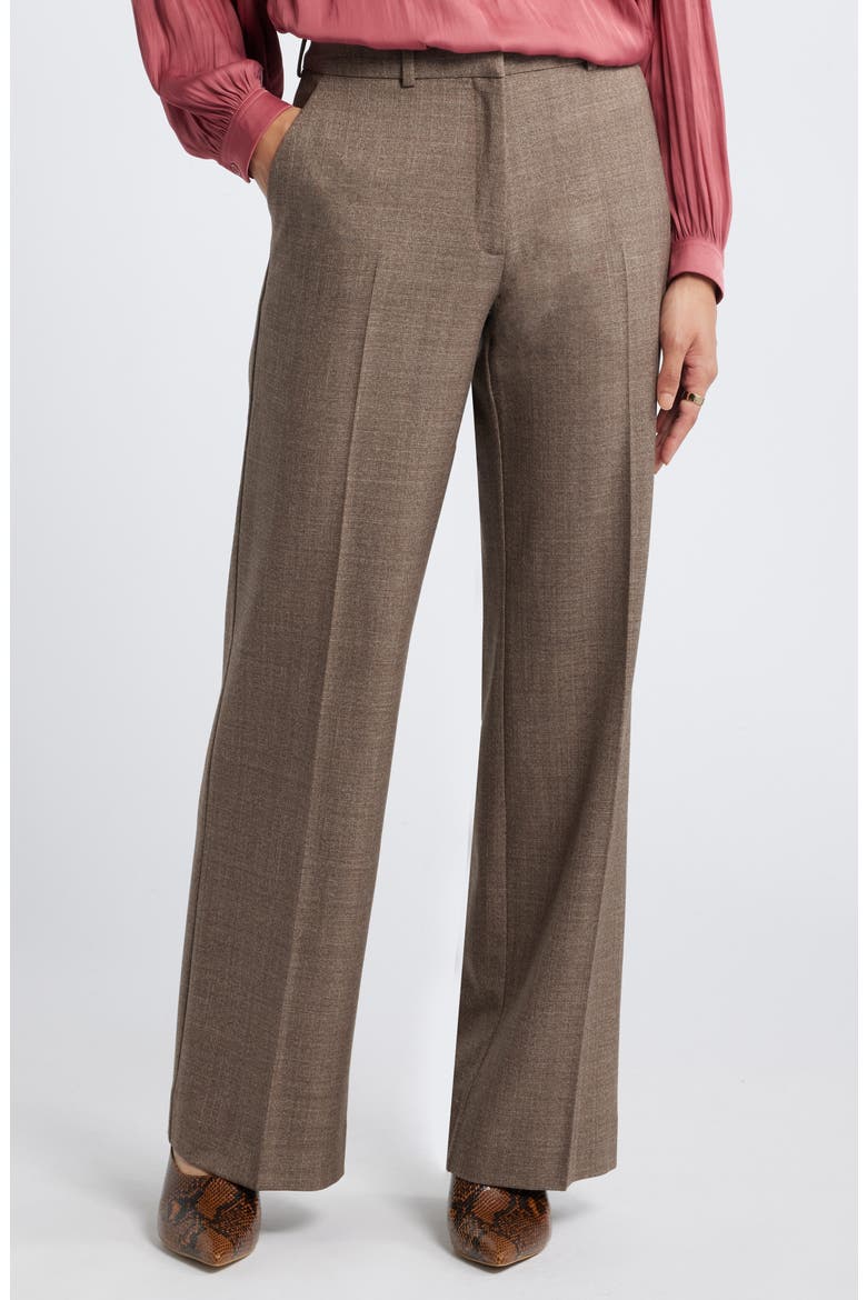 Textured Straight Leg Trousers, Main, color, BROWN MELANGE