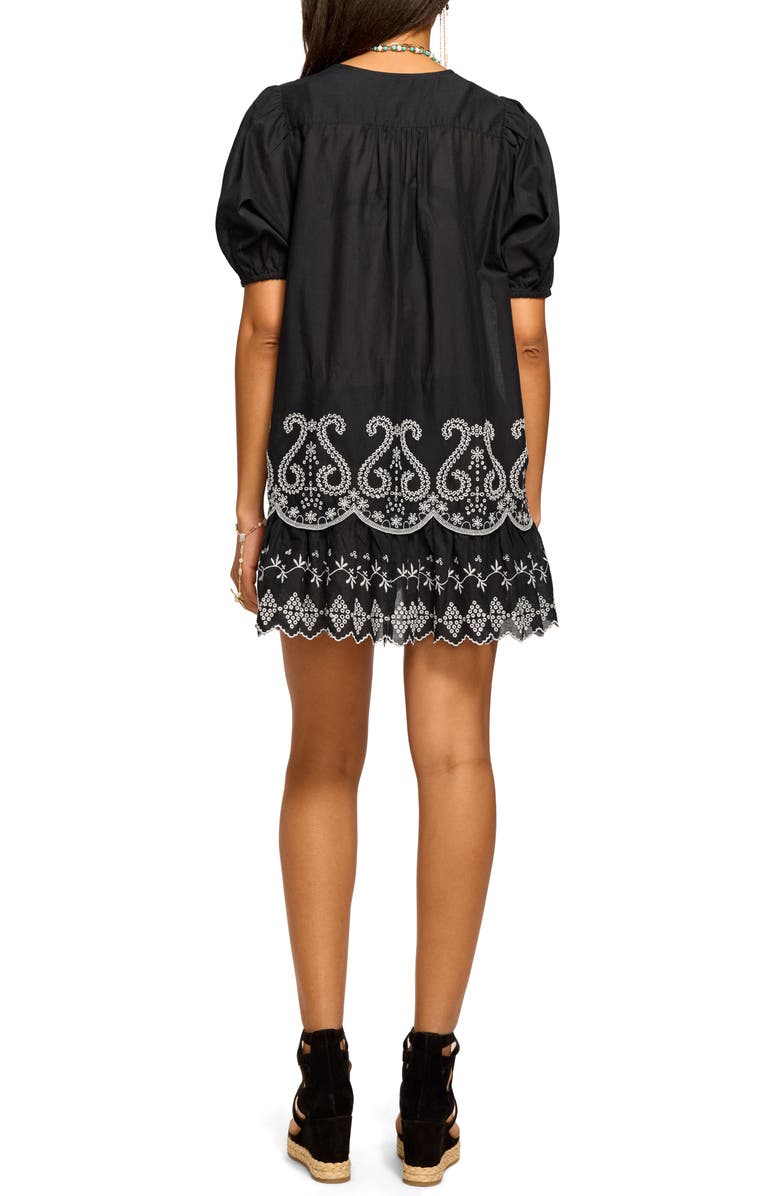 Ramy Brook Angelina Embroidered Tie Front Cotton Cover-Up Dress, Alternate, color, Black / White Eyelet
