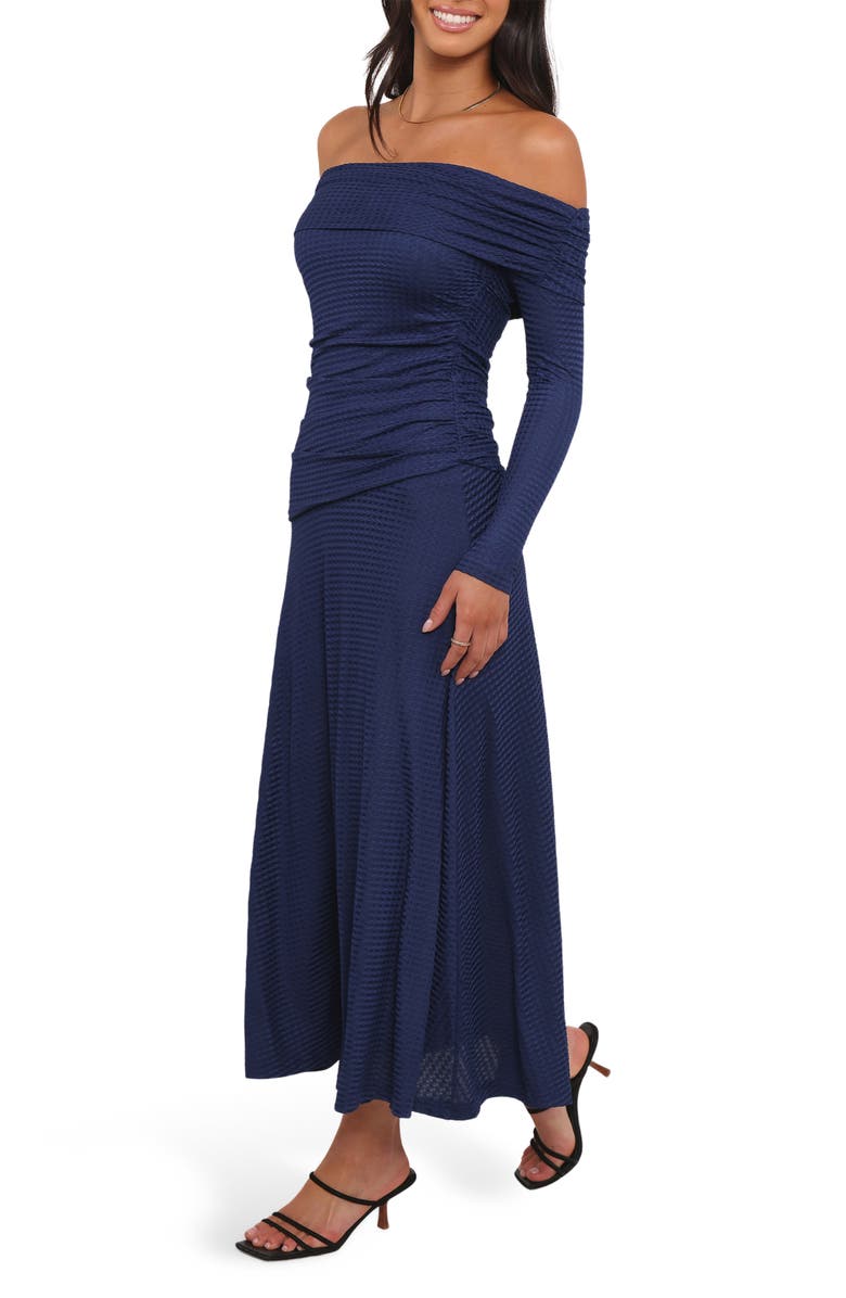 Petal & Pup Katiya Off the Shoulder Long Sleeve Dress, Alternate, color, Navy