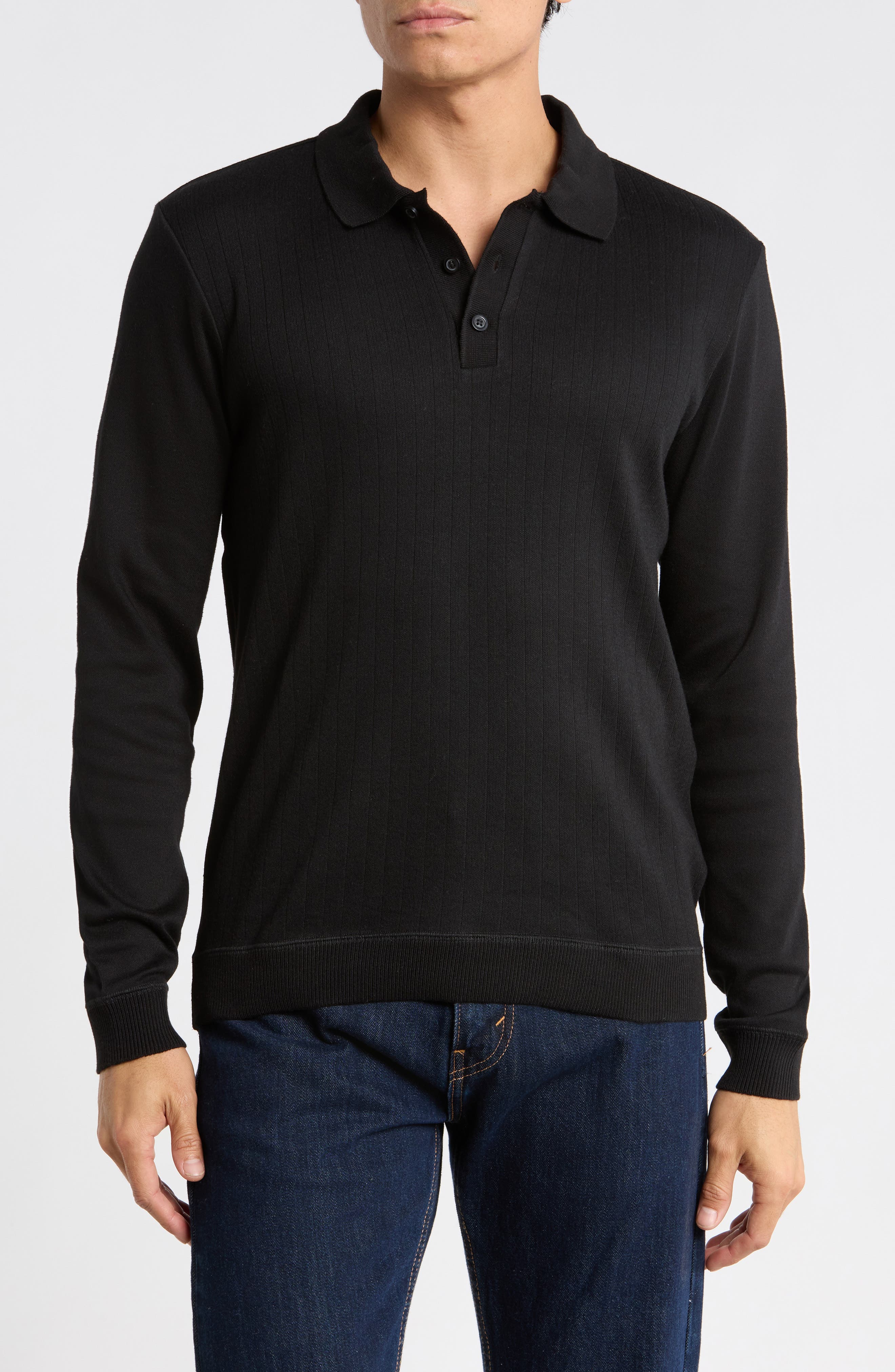 Ribbed Long Sleeve Polo Sweater
