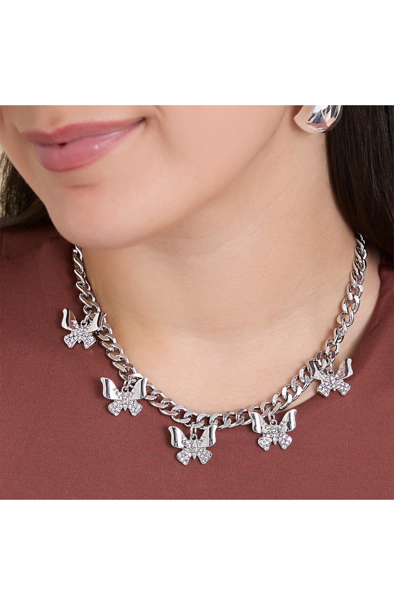 Jessica Simpson Chunky Butterfly Necklace, Alternate, color, Silver