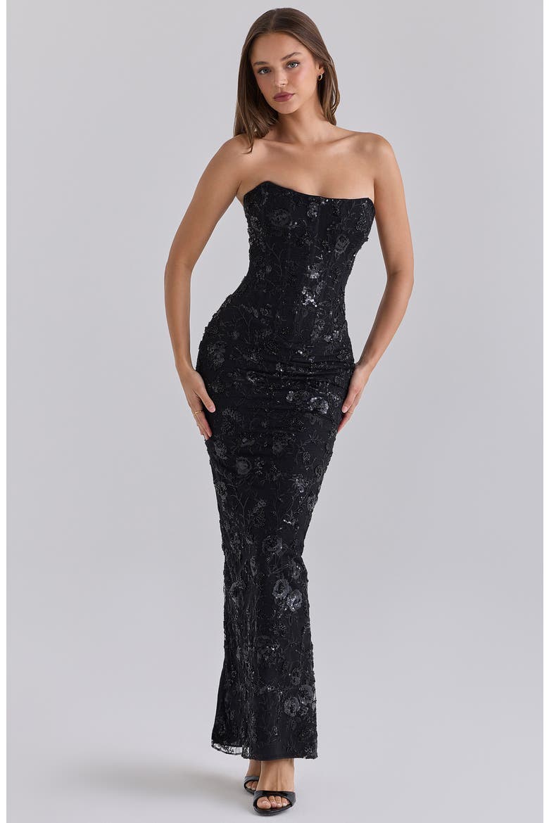 Anisa Embellished Strapless Maxi Dress, Alternate, color, BLACK