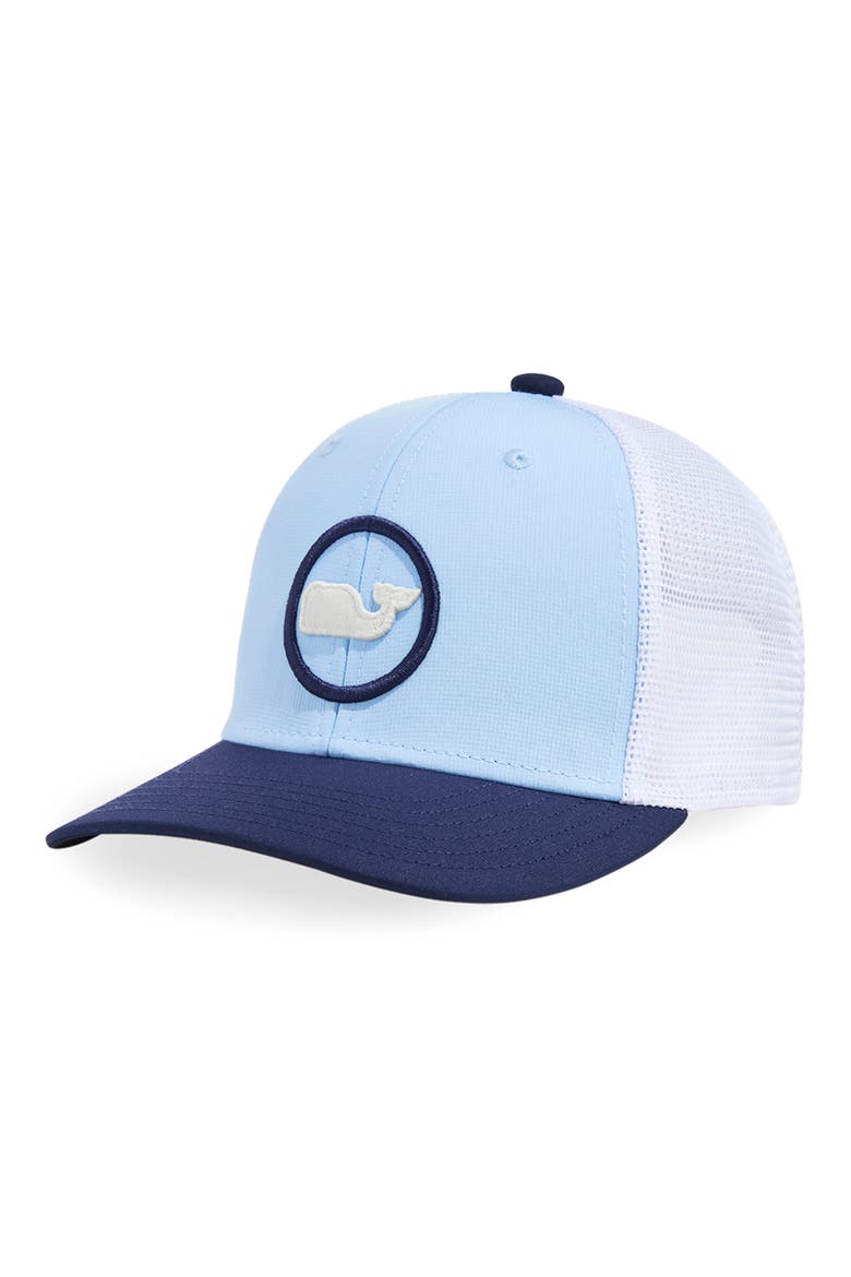 Whale Dot Performance Trucker Hat, Main, color, NAUTICAL NAVY