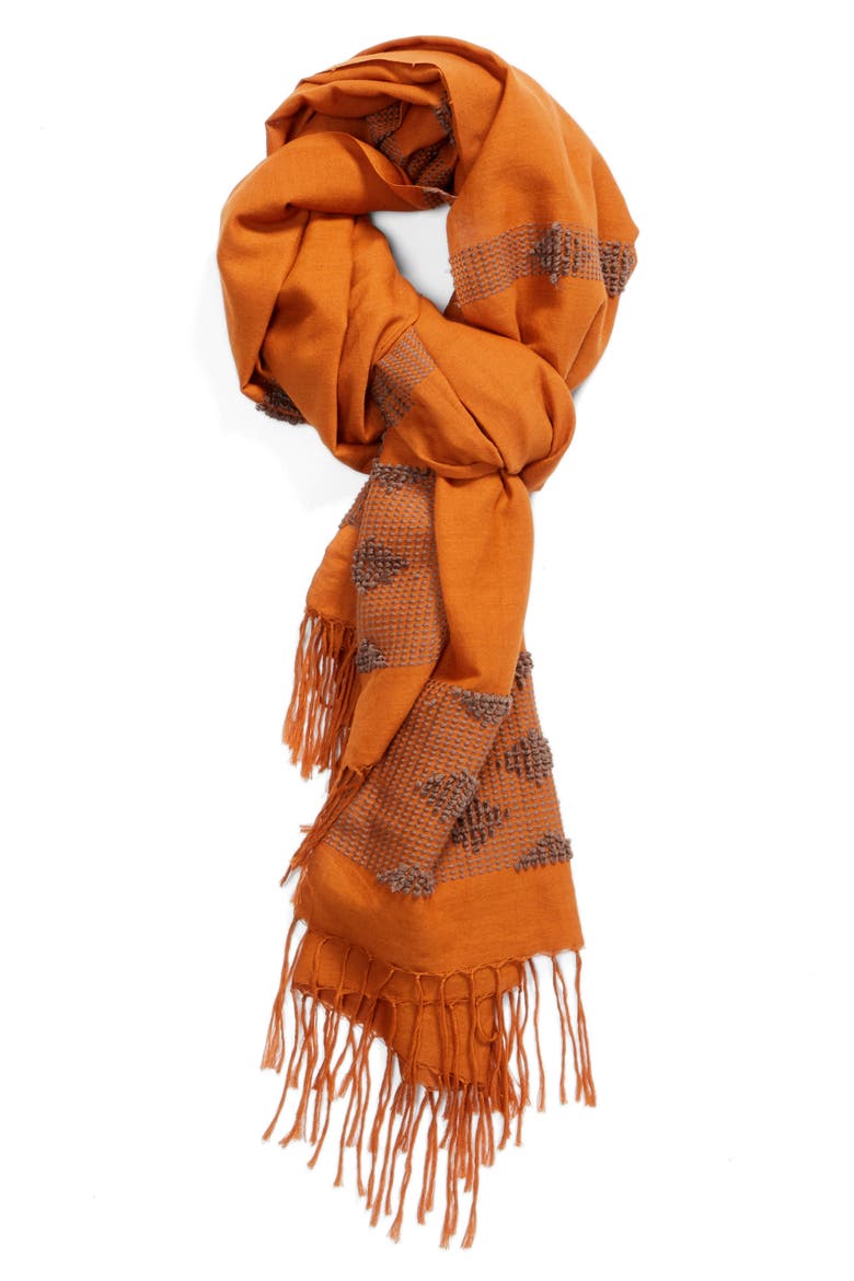 Embroidered Cotton Scarf, Alternate, color, MUSK
