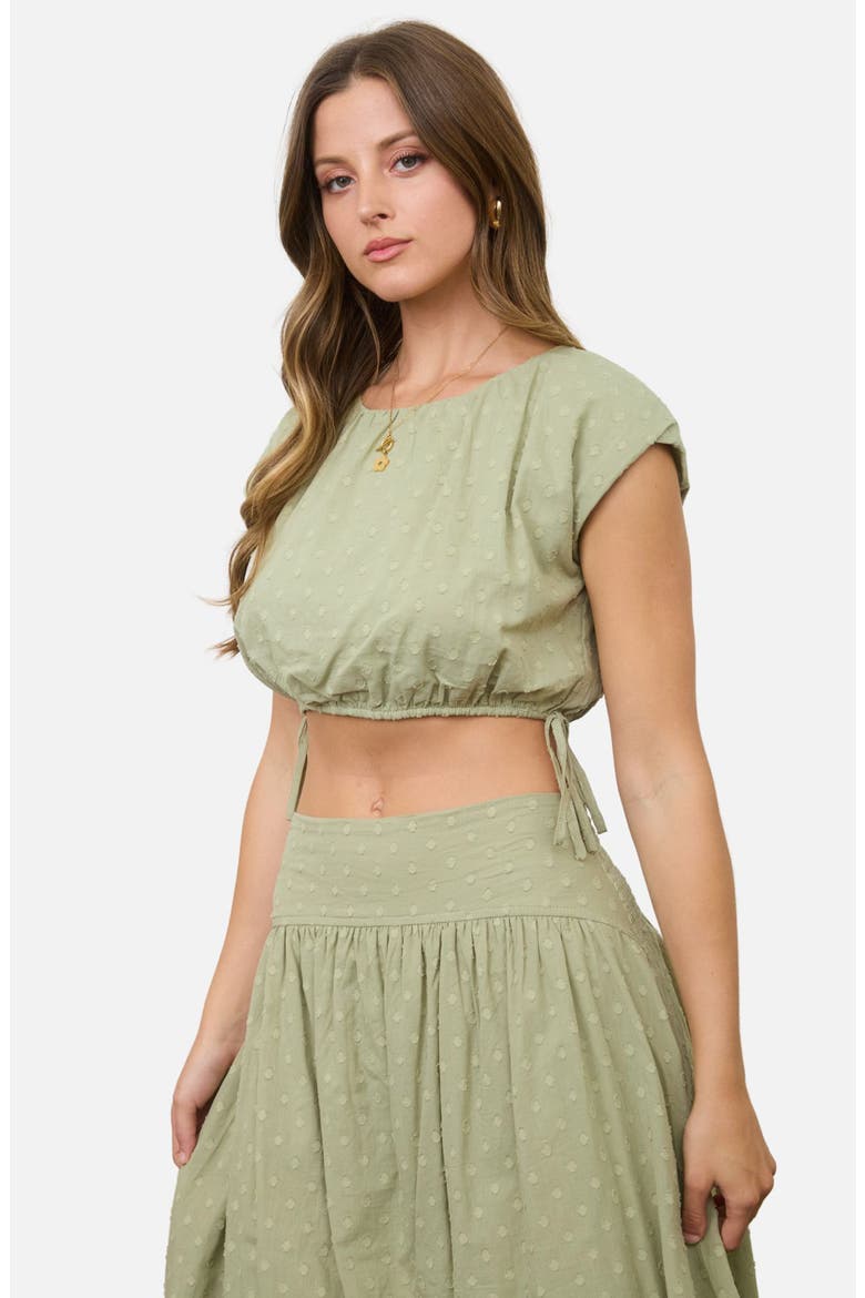 Side Tie Swiss Dot Crop Top, Alternate, color, OLIVE