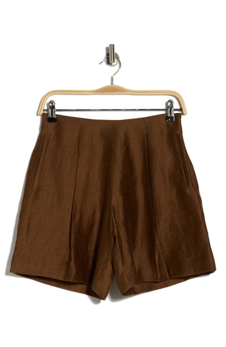 L'AGENCE Hadleigh Linen Blend Shorts, Main, color, Sequoia Brown