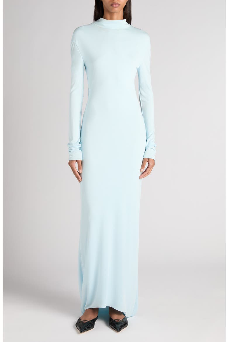Open Back Long Sleeve Fluid Jersey Gown, Main, color, FROST
