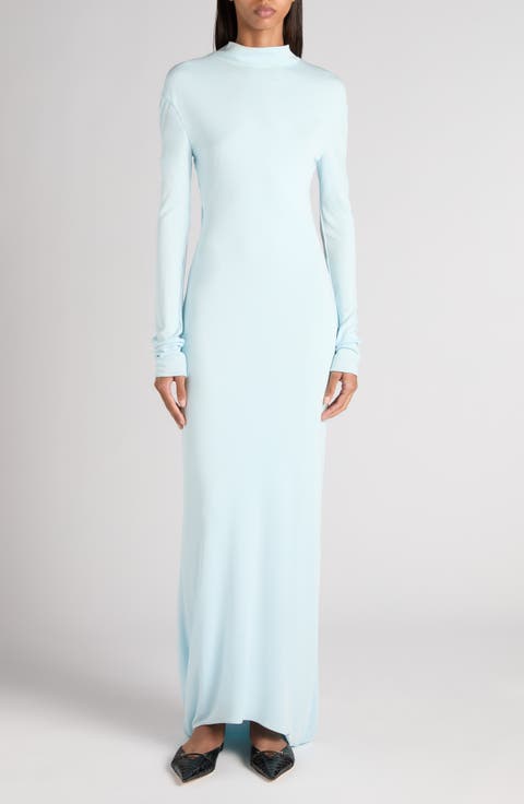 Open Back Long Sleeve Fluid Jersey Gown