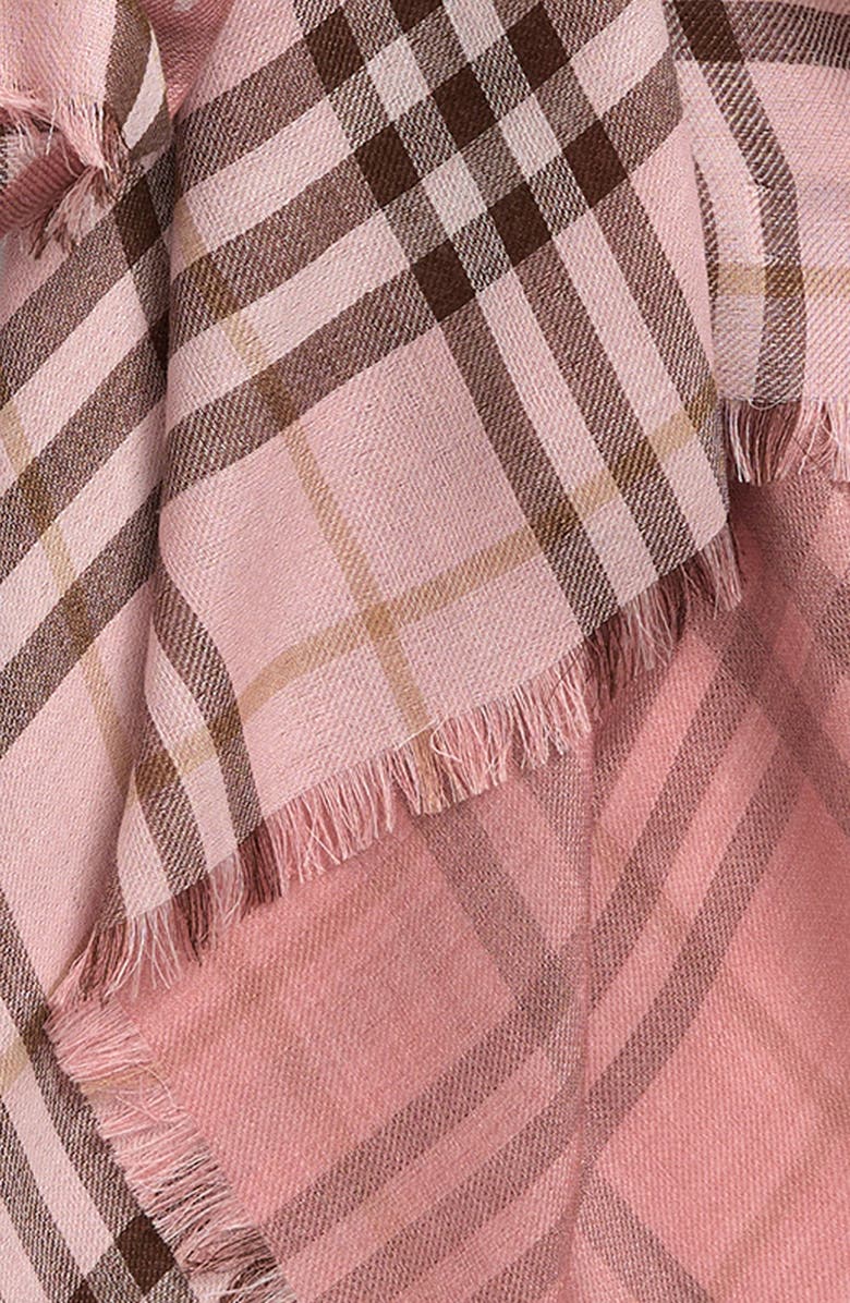 Burberry EKD Check Wool & Silk Gauze Fringe Scarf, Alternate, color, Bow Pink