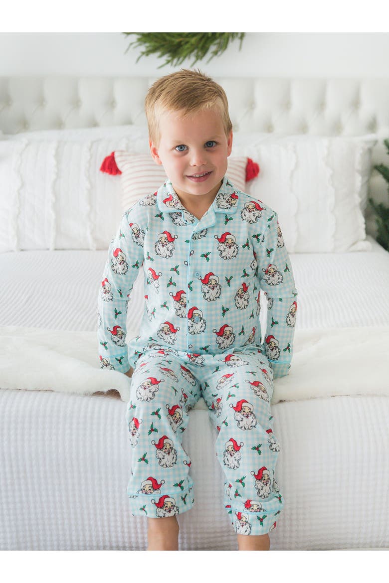 Gender Inclusive Button Up Pajama Set, Alternate, color, Blue Dear Santa