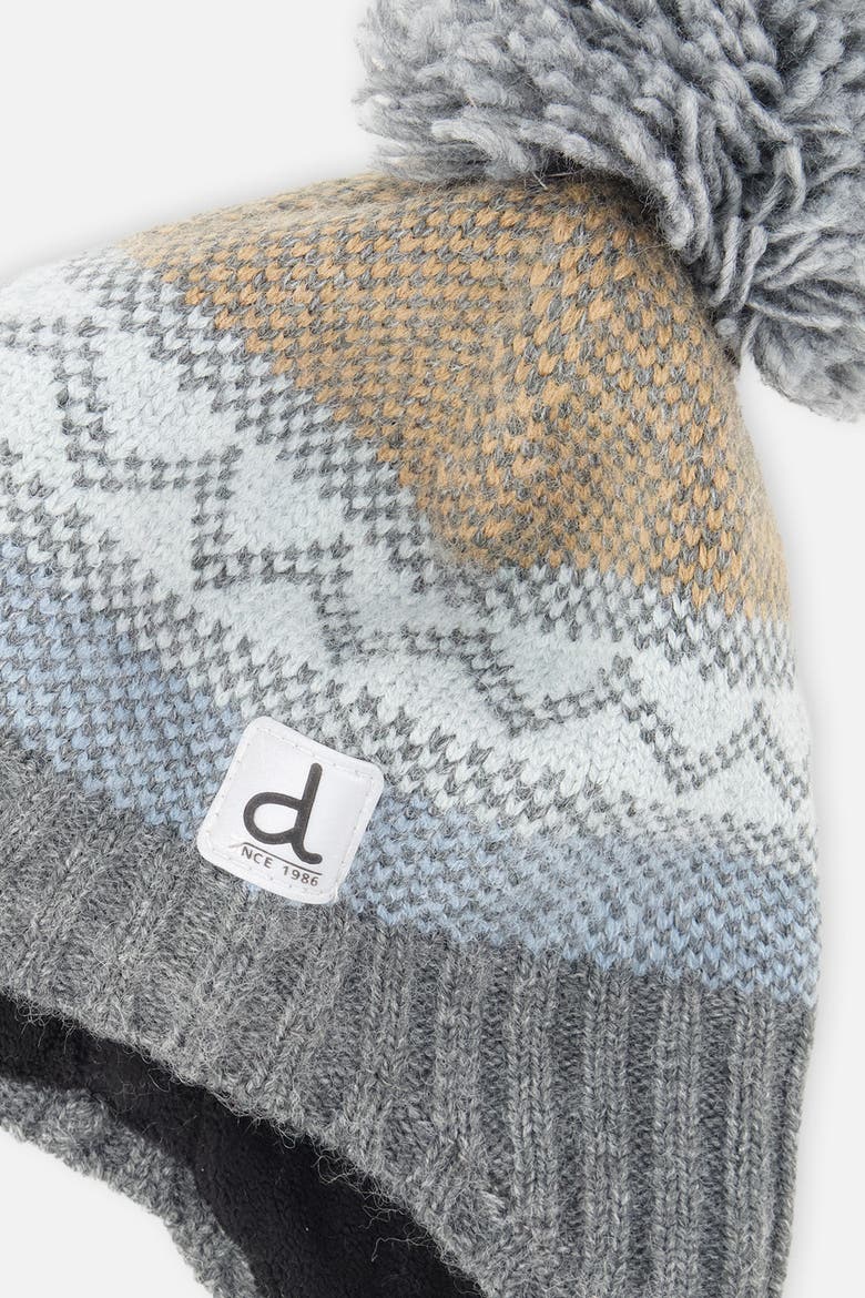 Peruvian Fair Isle Jacquard Earflap Knit Hat with Pompom, Alternate, color, Grey and Green Fair Isle