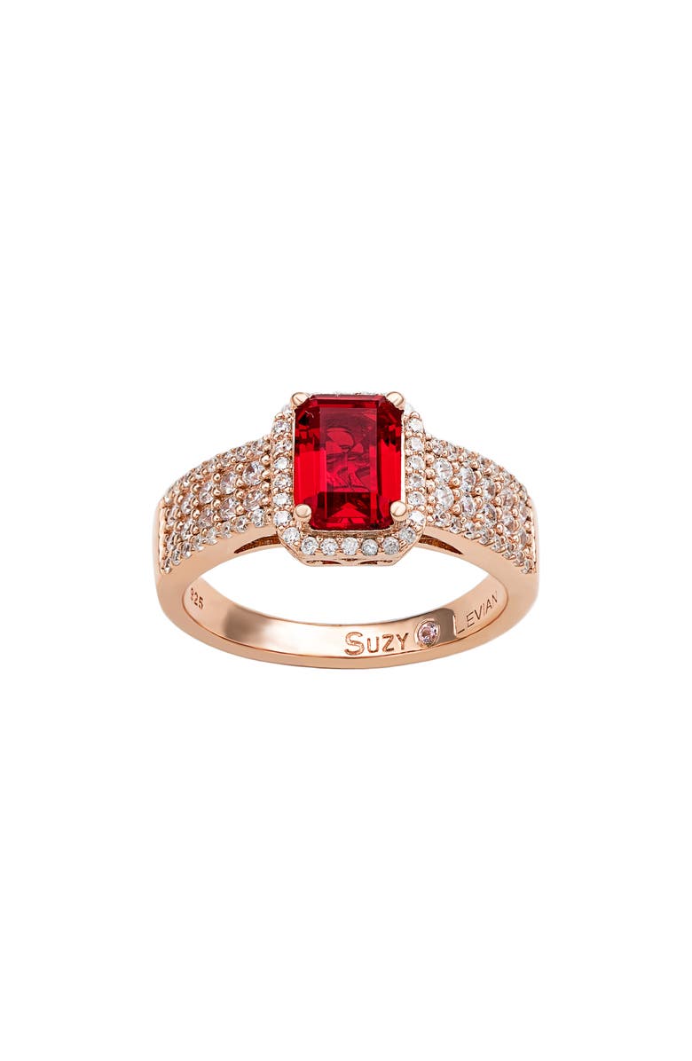SUZY LEVIAN Emerald Cut Cubic Zirconia Halo Ring, Alternate, color, Red