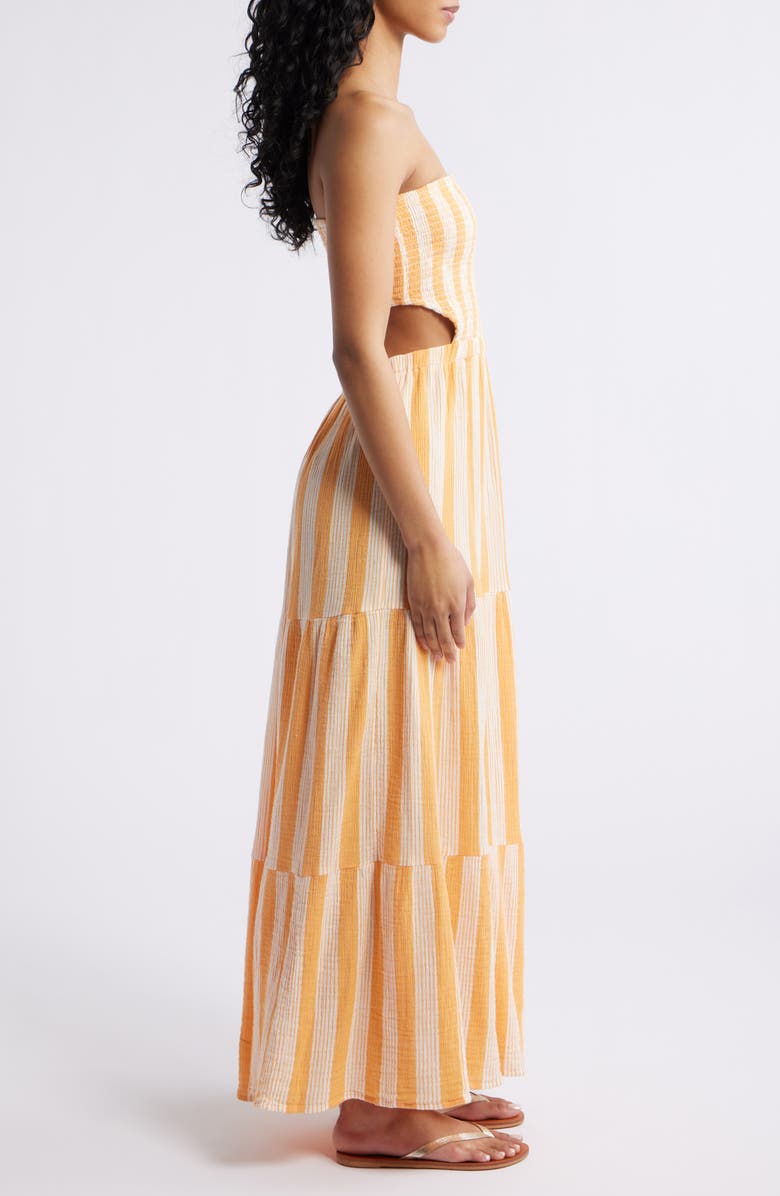 Rip Curl Premium Surf Stripe Strapless Tiered Cotton Maxi Dress, Alternate, color, 