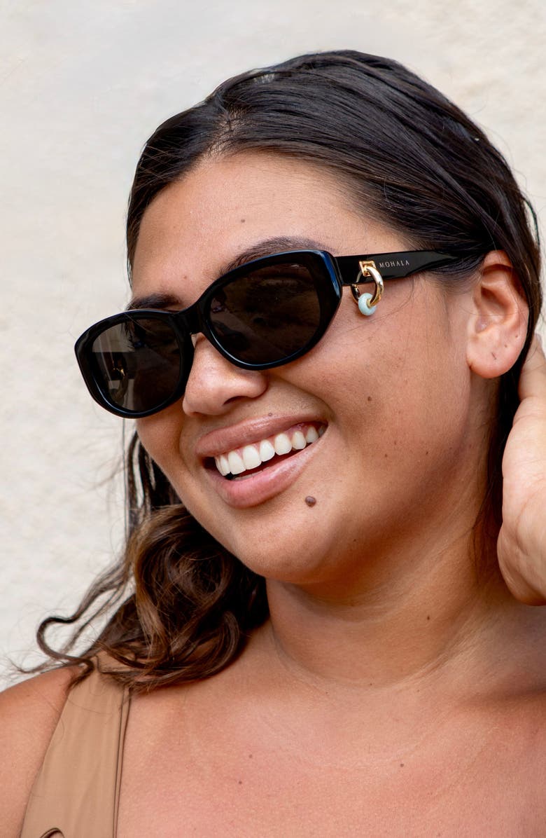 Mohala Eyewear Melialani Polarized Low Bridge Oval Sunglasses, Alternate, color, Black Lava / Gray Lenses